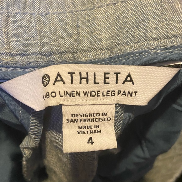 Athleta Cabo Linen Light Heathered Blue Beachy Wide Leg Drawstring Pant - Picture 8 of 8